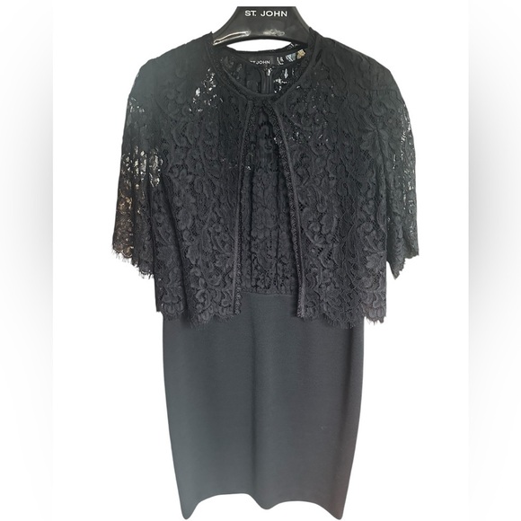 St. John Dresses & Skirts - St. John Black Lace Dress with Matching Lace Shrug Size 12
